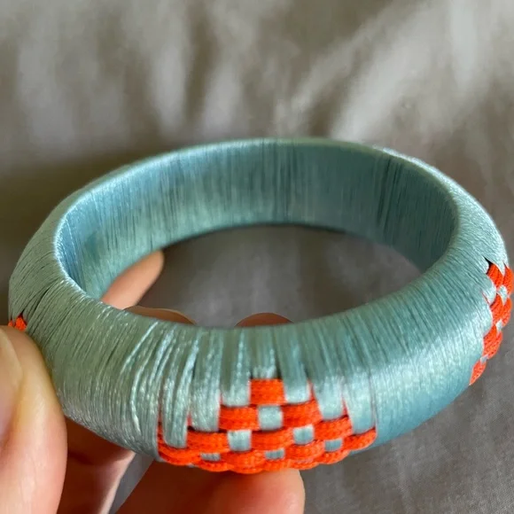 Turquoise and Orange Woven Bangle - Picture 4 of 5
